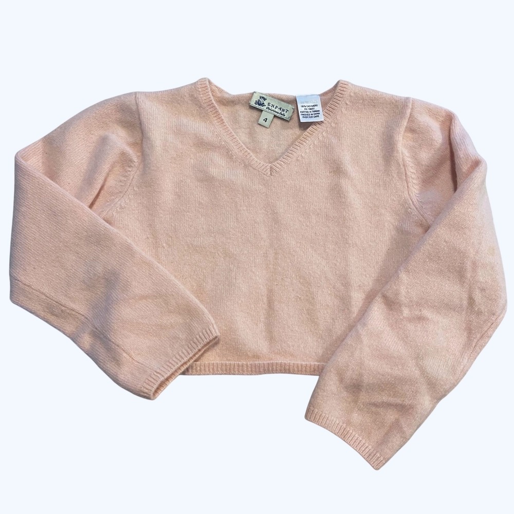 Enfant Christiane Celle Sweater Kids 4 Pink Cashmere V-Neck Coquette Knit